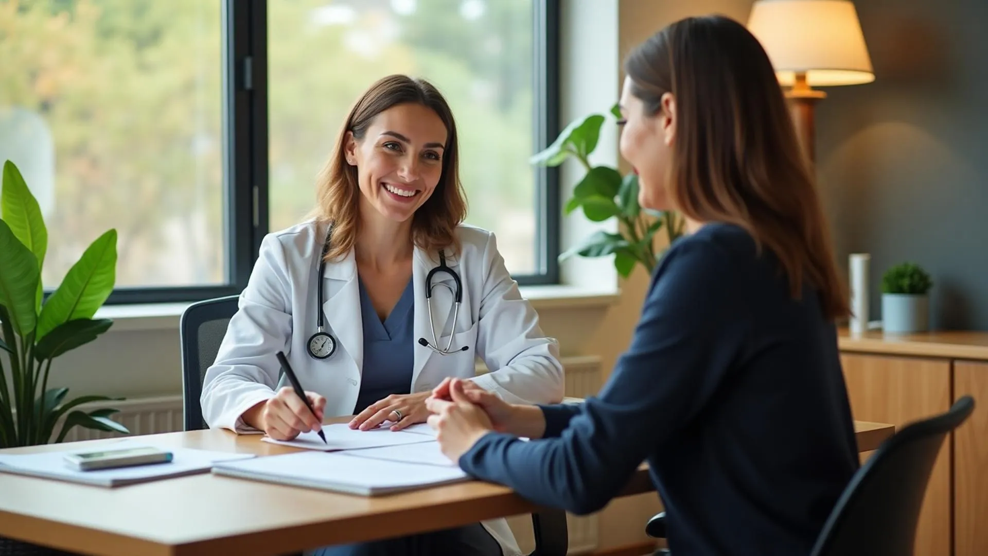 Functional medicine doctor consulting with patient in modern, premium clinic setting